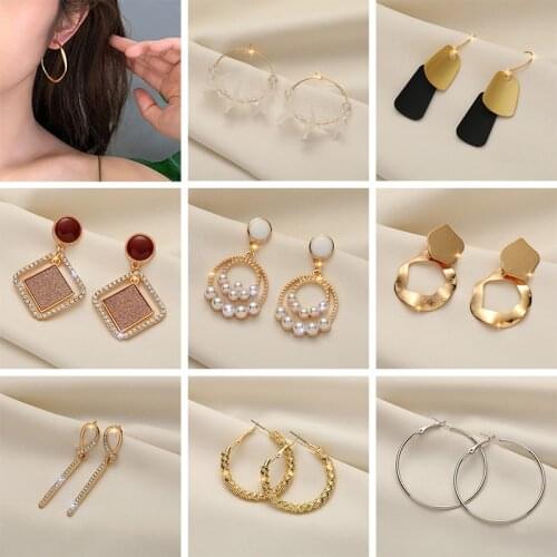 New Oversize 925 Silver Needle Earrings for Women Annular Water Drop Shaping Rhombus Pearl Rhinestone Inlay Big Earrings