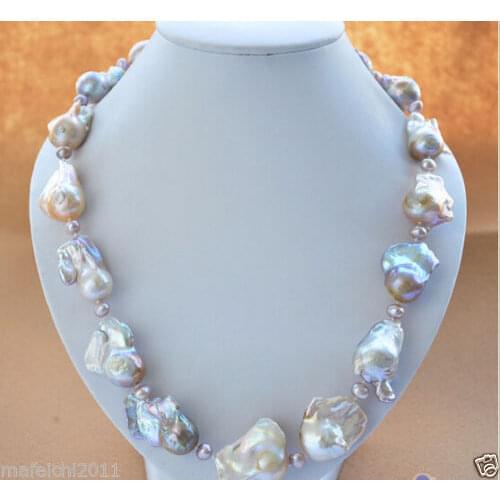 HUGE 20" 18x25mm PINK LAVENDER BAROQUE KESHI REBORN PEARL NECKLACE