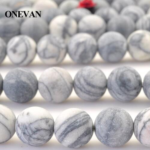 ONEVAN Natural Black Network Zebra Stripes Matte Round Beads Loose Stone Bracelet Necklace Jewelry Making Diy Accessories Design