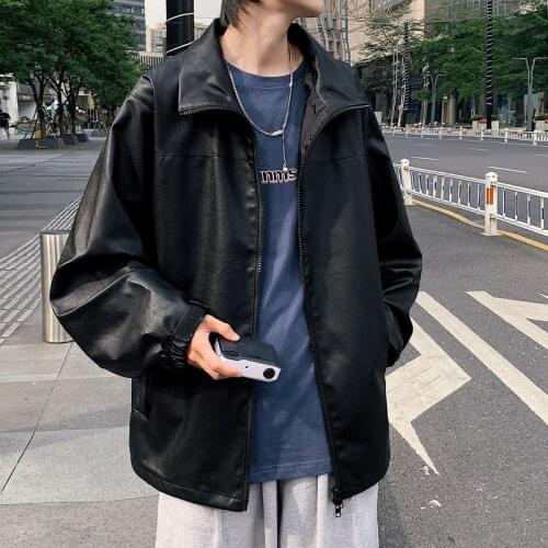 Autumn Thin Leather Jacket Mens Fashion Solid Color Casual Motorcycle Jackets Mens Streetwear Loose Hip-hop Bomber Jacket Men