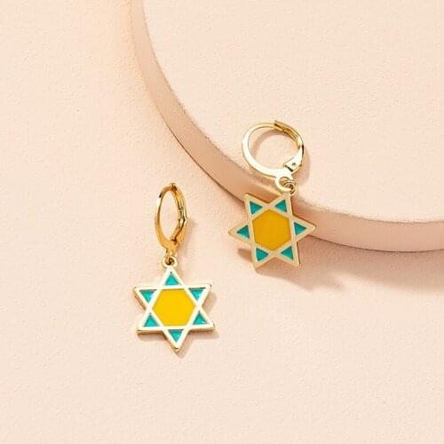 Simple Fashion Stars Earrings Girl Ins Vintage Drip Oil Earrings Yellow Blue Color Matching Jewelry Earings Fashion Jewelry 2021