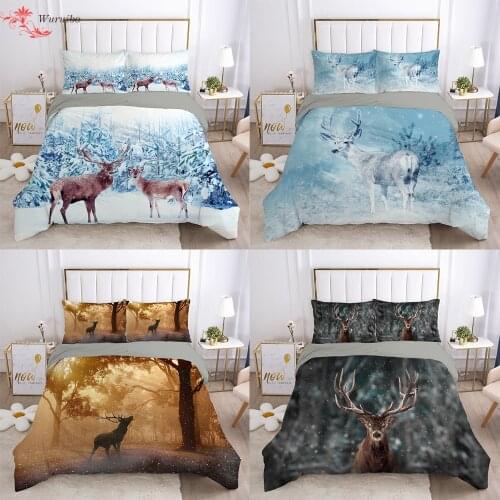 Christmas Deer Duvet Cover Set Animal Printed Bedding Set Single Double Twin Full Queen King Bed Clothes Teens Adults Kids Gifts