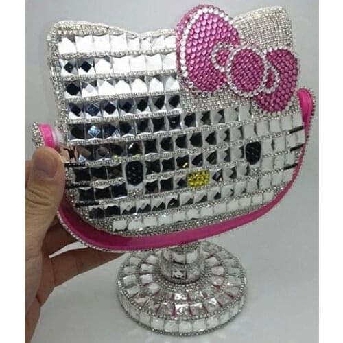 Handmade Pink Bow Diamond Room Decor Mirror Dressing Table Cute Kitty Mirrors for Home Decorative Kawaii Cat Makeup Mirrors