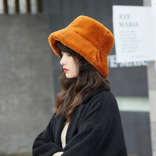 Fisherman hat ladies autumn winter plush pot hat flat top wide eaves casual fashion thick fur warm cap