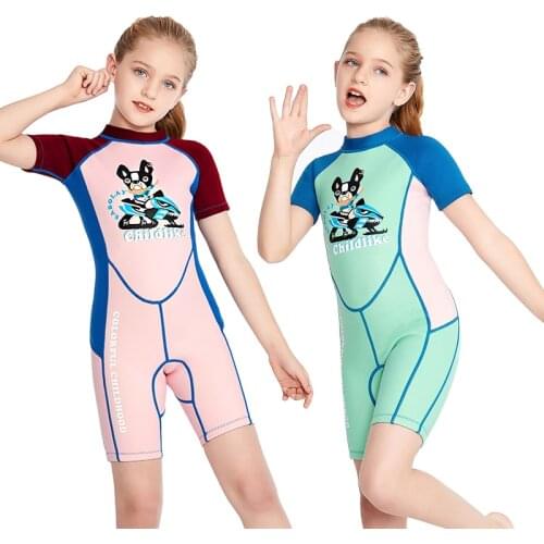 Happy Dog 2mm Neoprene Wetsuit For Girls Colorful Underwater Scuba Swimsuit Children Surf Diving Suits Kitesurf Shorty Wet Suit