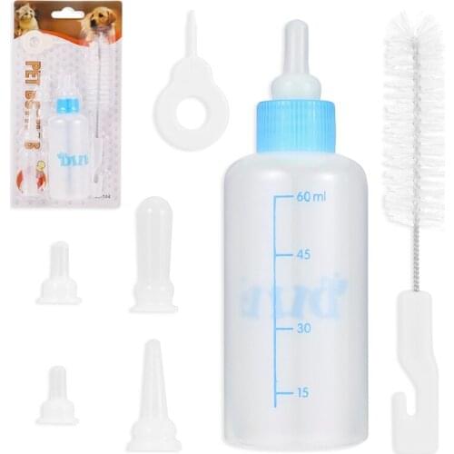 Puppy Nursing Bottle Kit Dog Cat Puppy Milk Feeding Bottle With 4 Replacement Nipples Milk Feeder Care Set And Nipple Brush