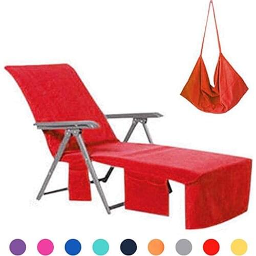 Lounge Chair Beach Towel Cover Microfiber Pool Lounge Chair Cover with Pockets Holidays Red