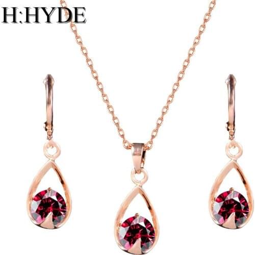H:HYDE Amazing design Wedding/Bride jewelry Gold Color Womens/Girls CZ Chain Necklace + Earrings Wedding Jewelry Sets Gifts