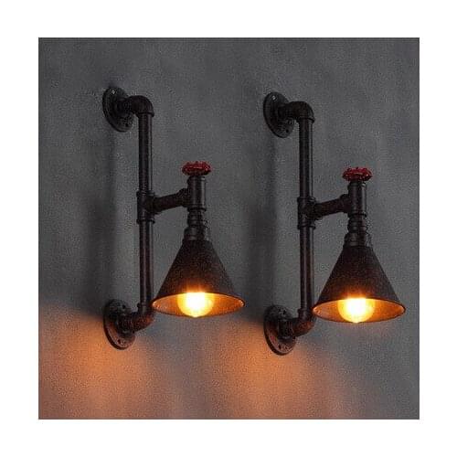 Vintage Industrial Wind Style Retro Loft Wrougnt Iron Distressed Black Painted Pipe Wall Lamps with Edison Bulb for Cafe Bar
