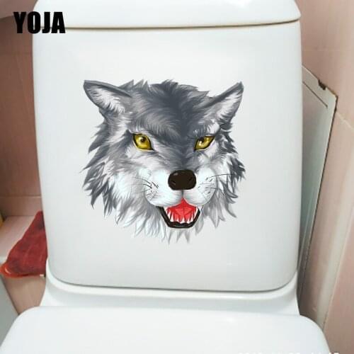 YOJA 23.1×22.8CM Barking Wolf Head Funny WC Toilet Decoration Home Wall Stickers Accessories T1-2777