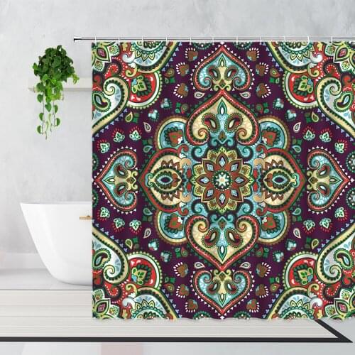 Ethnic Style Shower Curtain Bohemian Flowers 3D Printing Home Wall Decoration Hanging Cloth Waterproof Bath Curtains With Hooks