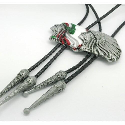 Western cowboy Bolo tie Indian brother head zinc alloy leather collar rope birthday banquet wedding gift