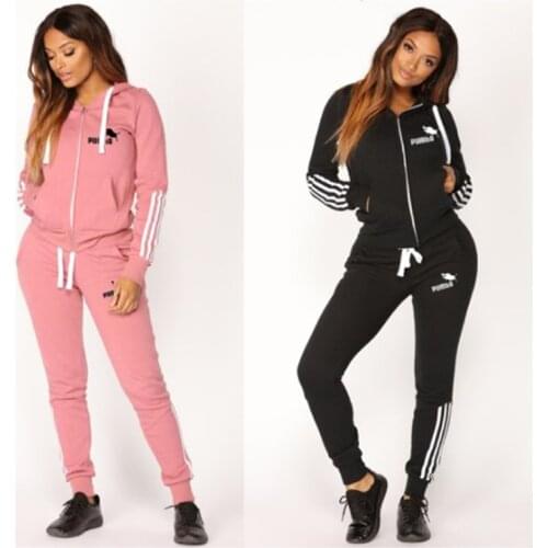 2020 Autumn Womens Sportswear 2pcs Womens Hooded Long Sleeve Zip Tracksuits Long Pants Trousers Loose Top Casual Clothes Set