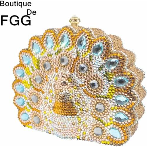 Boutique De FGG Famous Brand Women Peacock Clutch Evening Purses and Handbags Bridal Wedding Party Crystal Bags