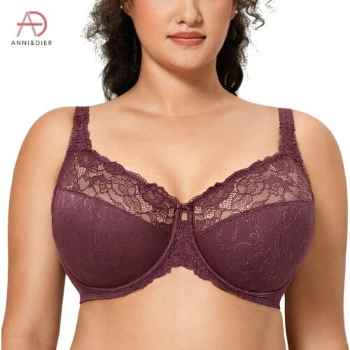 Womens Cotton Plus Size Full Coverage Underwire Unlined Minimizer Lace Bra 34-44 DD E F G H