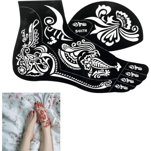 1 PC Fake Henna Indian DIY Waterproof Temporary Tattoo Flower Jewelry Style for Women Right Foot Body Art Template Sticker S407R