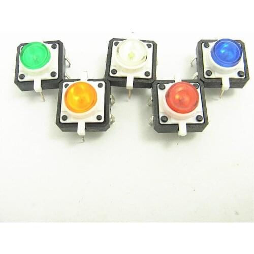 10PCS Colourful Tactile Push Button Switch Momentary 12*12*7.3MM Micro switch button green white blue yellow red with light