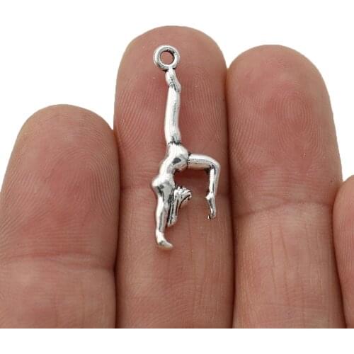 10pcs Antique Silver Plated Yoga Gymnastics Charms Pendants for Jewelry Making Bracelet DIY Accessories 30x11mm