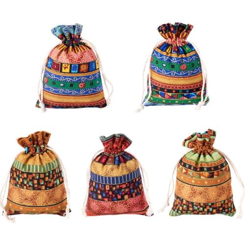 150pcs 17.5x12.5cm Mixed Color Rectangle Ethnic Style Cloth Packing Pouches Drawstring Bags for Jewelry Storage Packing Gift Bag