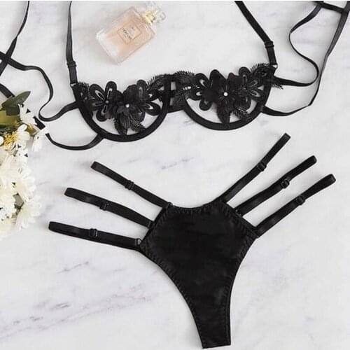 2pcs/set New Female Women Bikini Sets Chic Brief Sets Lady Lace Flower Bra And Panties Femme Unlined Sexy Lace Lingerie Bra Set