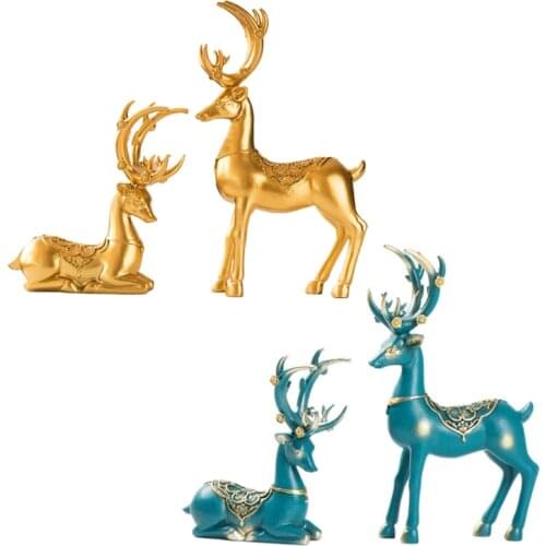 2 Pcs Reindeer Ornaments Home Table Decor Resin Statues Deer Figurines Sculptures