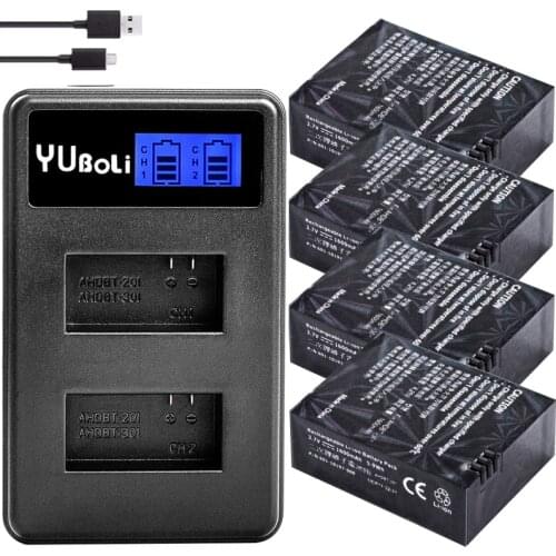 4Pcs 1600mAh AHDBT-301 AHDBT-302 GoPro Hero 3 Battery for GoPro Hero3 Hero 3 Hero 3+ Black White Silver Edition HD Camera