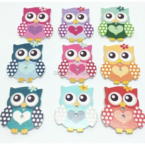 500pcs 25x30mm Heart Owls Printed Wooden Buttons Sewing Accessories Embellishment Scrapbooking Cardmaking