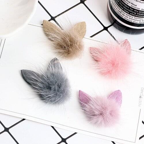 Rabbit Ear Mink Fur Ball Eardrop Pendant Charms Diy Material Handmade Jewelry Finding Accessories for Necklace Earring 8pcs