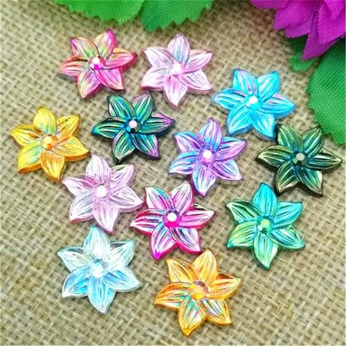80PCS 14mm AB Color flower Acrylic Rhinestone Stone Flatback Beads