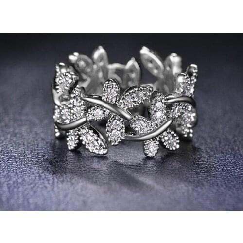 AAA+ Quality Pretty Butterfly Flower Ring Exquisite Paved Top Cubic Zirconia Stone Silver Ring For Women Fashion Jewelry