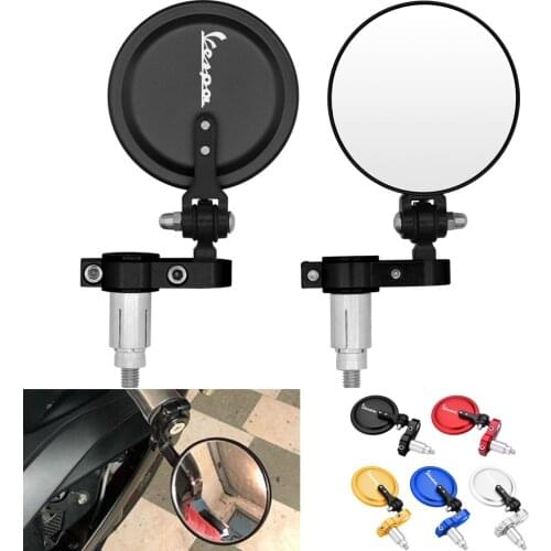 Motorcycle 7/8" Handle Bar End Side Mirrors Foldable 3" Round For Piaggio Vespa GTS GTV LX Sprint Primavera 50 125 250 300