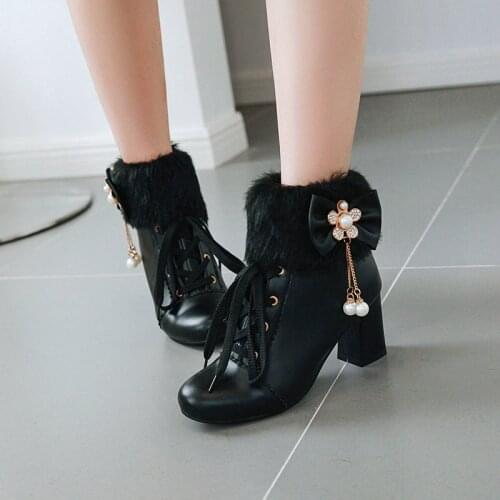 White Ankle Boots Women Platform Short Boots Shoes Fashion Fur High Heels Black Autumn Winter Womens Ankle Boots Large Size