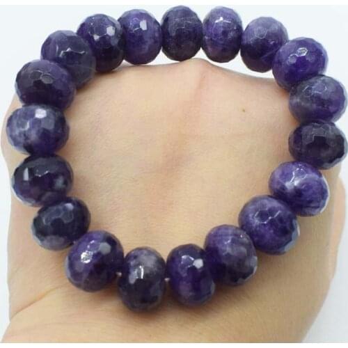 Wow!amethyst roundel faceted 14*10mm bracelet 7.5inch wholesale beads FPPJ nature
