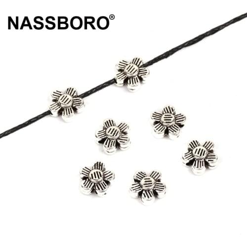 Flower Shape Retro Silver Metallic Beads Loose Charms Connect Spacers Beads for Jewelry Making Diy Beaded Bracelet Needlework