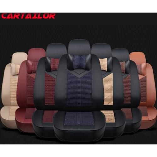 CARTAILOR Ice Silk & Leather Look Seat Covers Cars Interior Accessories Custom fit for Toyota Prius Car Seat Cover Protection