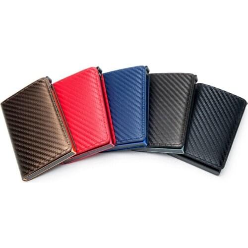 Carbon Fiber Leather Bank Card Wallet Case RFID Blocking Men Credit Card Holder Protection Purse Women Cardholder