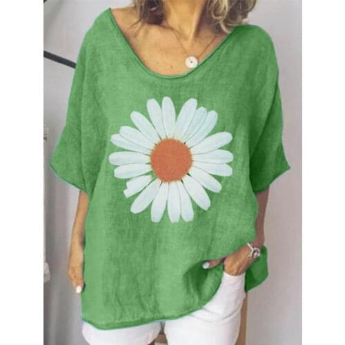 Tshirt Oversize Femme Daisy Print Short Sleeve T Shirt Clothes Women oversize 3XL 4XL 5XL XXXXL XXXXXL Summer Tee Shirt 2021