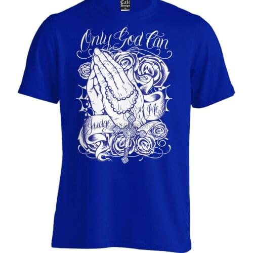 Blue Only Can Can judge me Tattoo T shirt Roses Cross Chicano Brown pride 13 Tee