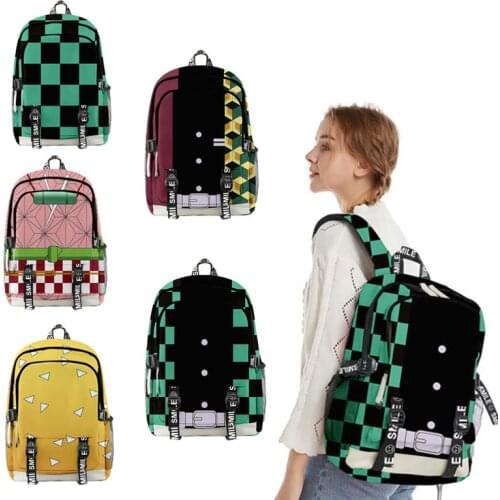 Anime Demon Slayer Kimetsu No Yaiba Backpack Canvas Bag Kamado Tanjirou School Bags Girl & Boy Mochila Fashion Notebook Bag