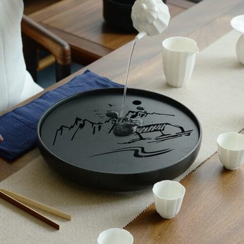 Ceramic Metal Tea tray Drainage Water storage Kung Fu Tea set room Board table Black/White Chinese tea cup ceremony tools ZM223