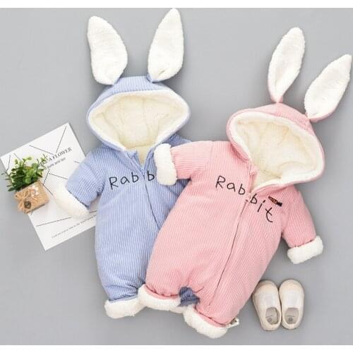 Newborn Winter Bodysuit Cartoon Rabbit Kids Thick Warm Outerwear Coat Toddler Costume Baby Boys Girls Snow Wear TX112