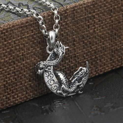 Handmade Vintage 925 silver Dragon pendant Real Sterling Silver Moon Dragon Pendant Silver Jewelry Necklace Pendant