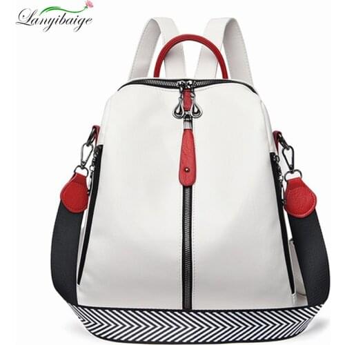 LanYiBaiGe 2021 New Ladies Simple Backpack High Quality PU Leather Fashion Girl School Backpack Classic Trend Travel Backpack