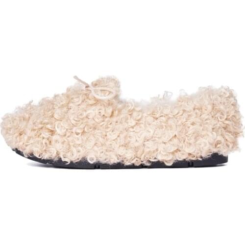 Winter Women Flats Faux Lambswool Loafers Warm Slip on Flat Shoes Woman Slipper Plush Outside Home Shoes White Black