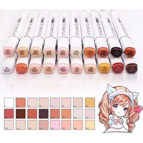 Touchnew Skin Color Marker Tones Set Art Markers Pen Artist Dual Headed Alcohol Based Manga Brush Pen for Coloring