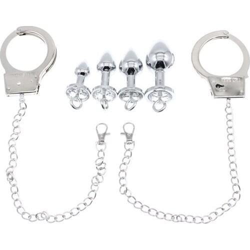 Metal Bdsm Handcuffs Anal Plug Balls Butt Plug Adult Games Slave Bondage Restraints Hand Cuffs Erotic Anal Sex Toys For Couples
