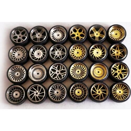 1/64 Car Model Modified Wheel Alloy Rubber Small Scale Model General Metal Wheel Tire DIY Upgrade Replacement Parts