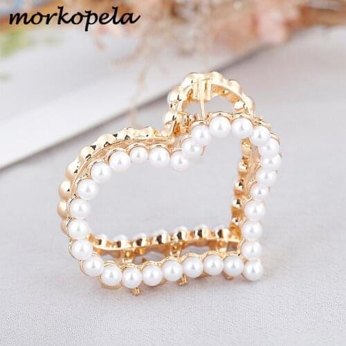 Morkopela Simulated Pearls Heart Hair Claw Classic Bridal Hair Jewelry Fancy Wedding PartyHair Claws Accessories