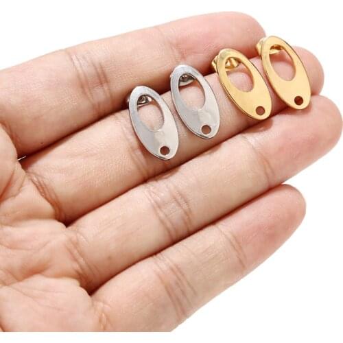 18MM Stainless Steel Hollow Stud Earring Posts Back Set with Loop oval Earring post DIY Earring Components for jewelry making