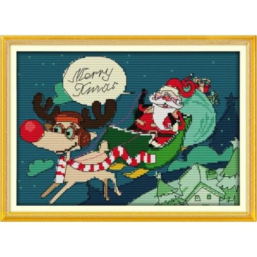 Joy Sunday Cross Stitch Kit Merry Christmas Printing 14CT 11CT Counted Cross Stitch Kits Handmade Embroidery for Needlework Sets